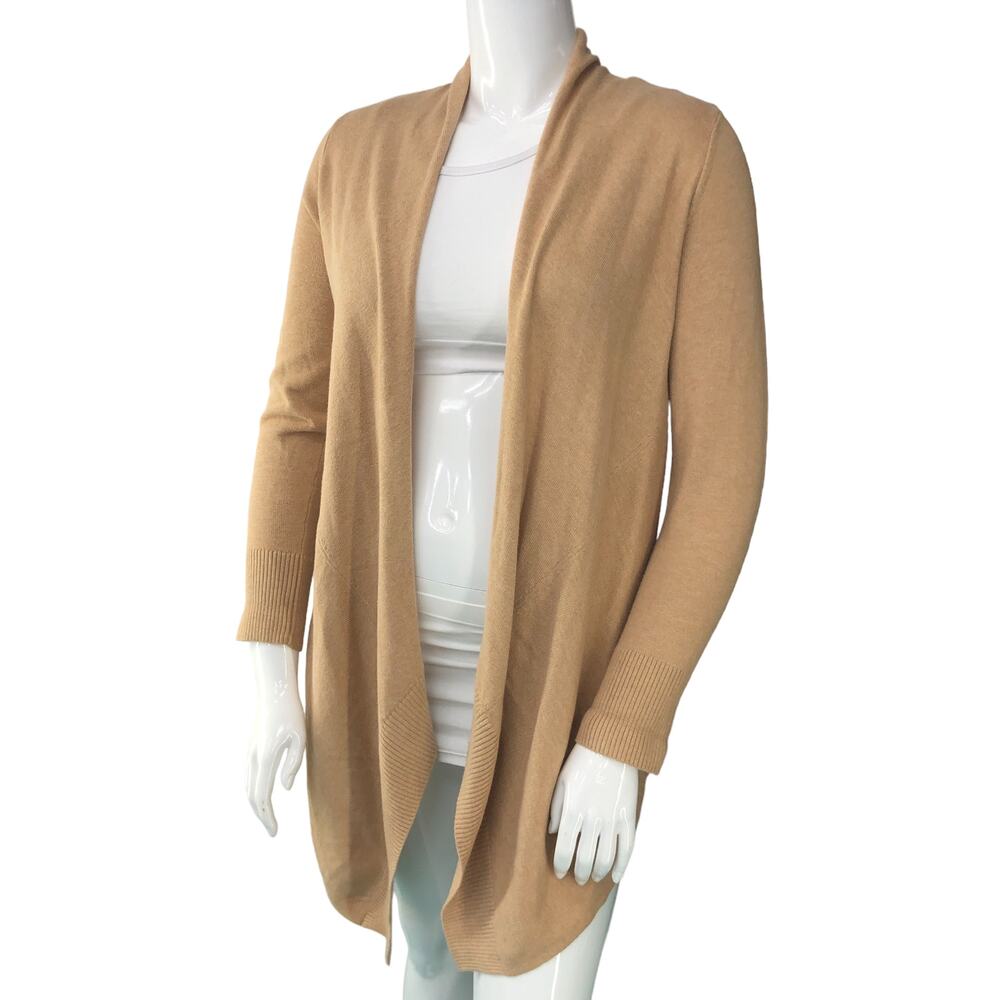 Chicos Womens Size 2 US 12 Large Cardigan Tan Open Front Cotton Blend Mid Weight